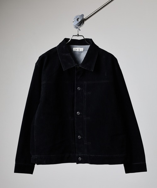 many men many mind(メニーメンメニーマインド)の「MANYMENMANYMINDS フロッキー加工デニム/PUコーティング加工デニム/トラッカーJKT(デニムジャケット・メンズ・ブラック系1/ブラウン系/ブラック系2・M/L)」の4枚目の写真