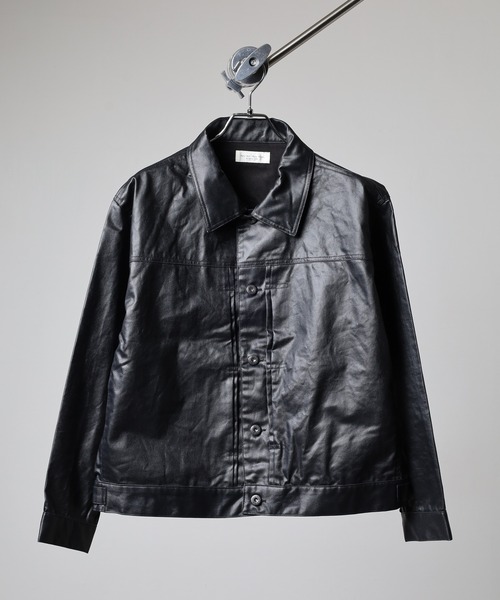 many men many mind(メニーメンメニーマインド)の「MANYMENMANYMINDS フロッキー加工デニム/PUコーティング加工デニム/トラッカーJKT(デニムジャケット・メンズ・ブラック系1/ブラウン系/ブラック系2・M/L)」の5枚目の写真