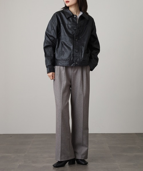 many men many mind(メニーメンメニーマインド)の「MANYMENMANYMINDS フロッキー加工デニム/PUコーティング加工デニム/トラッカーJKT(デニムジャケット・メンズ・ブラック系1/ブラウン系/ブラック系2・M/L)」の16枚目の写真