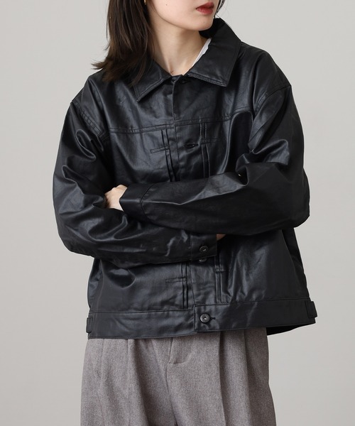 many men many mind(メニーメンメニーマインド)の「MANYMENMANYMINDS フロッキー加工デニム/PUコーティング加工デニム/トラッカーJKT(デニムジャケット・メンズ・ブラック系1/ブラウン系/ブラック系2・M/L)」の13枚目の写真