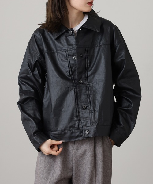 many men many mind(メニーメンメニーマインド)の「MANYMENMANYMINDS フロッキー加工デニム/PUコーティング加工デニム/トラッカーJKT(デニムジャケット・メンズ・ブラック系1/ブラウン系/ブラック系2・M/L)」の14枚目の写真
