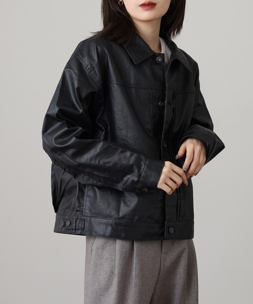 many men many mind(メニーメンメニーマインド)の「MANYMENMANYMINDS フロッキー加工デニム/PUコーティング加工デニム/トラッカーJKT(デニムジャケット・メンズ・ブラック系1/ブラウン系/ブラック系2・M/L)」の15枚目の写真