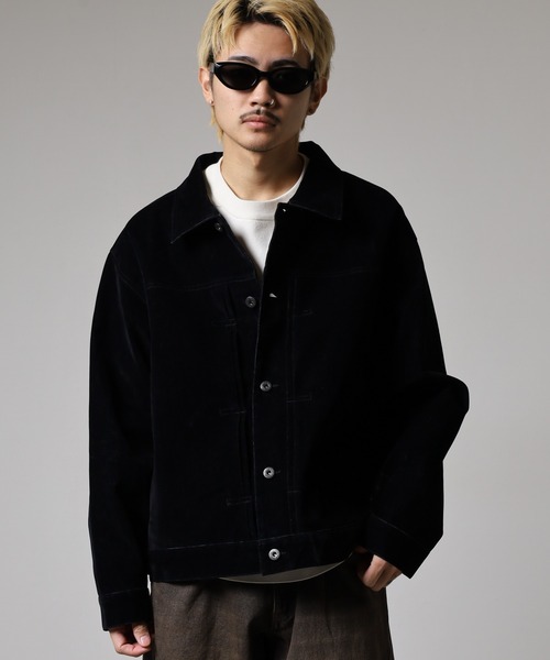 many men many mind(メニーメンメニーマインド)の「MANYMENMANYMINDS フロッキー加工デニム/PUコーティング加工デニム/トラッカーJKT(デニムジャケット・メンズ・ブラック系1/ブラウン系/ブラック系2・M/L)」の17枚目の写真