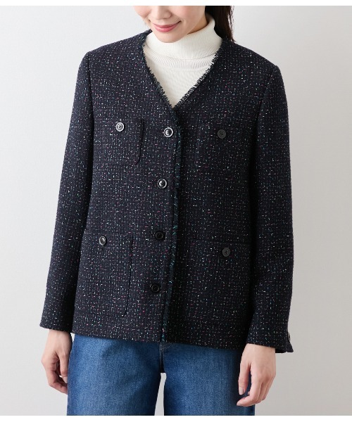 ネオンカラーミックスツィード ノーカラージャケット