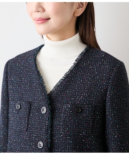 ネオンツイード ノーカラージャケット ネオンカラーミックスツィード ノーカラージャケット