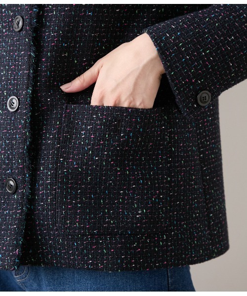 ネオンカラーミックスツィード ノーカラージャケット