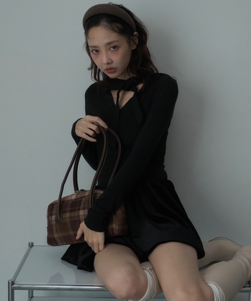 Nadana(ナダナ)の「チェック柄ボストンバッグ(ボストンバッグ・レディース・ブラック/ブラウン・FREE)」の13枚目の写真