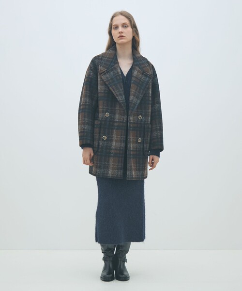 MACPHEE（マカフィー）の「ボンディングチェック ダブルブレストコート（その他アウター・レディース・ブラック系その他/ダークブラウン・36）」の3枚目の写真