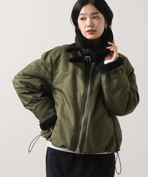 Munich（ミューニック）の「ボアカラーフライトブルゾン（ブルゾン・レディース・ブラック/カーキ・S）」の2枚目の写真