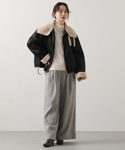 Munich（ミューニック）の「ボアカラーフライトブルゾン（ブルゾン・レディース・ブラック/カーキ・S）」の3枚目の写真