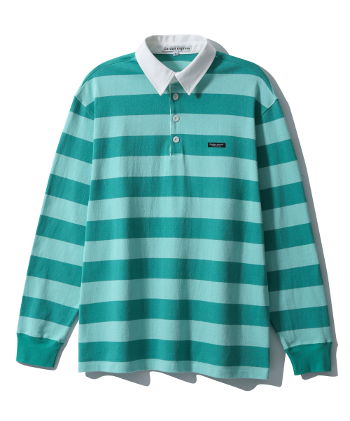 GARDEN EXPRESS(ガーデンエクスプレス)の「Bold Stripe Rugby T-Shirt (green mix)(ポロシャツ・メンズ・その他・LARGE/X-LARGE)」の2枚目の写真
