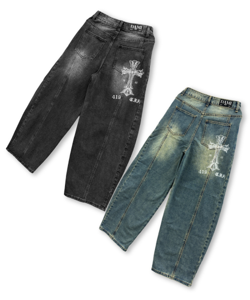 DAMISH(ダミシュ)の「クロスプリントカーブバルーンデニム_ブラック(デニムパンツ・レディース・ブラック・SMALL/MEDIUM/LARGE)」の5枚目の写真