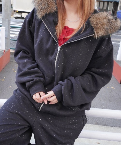 PERVERZE パーカー セール】【Bz】ラメボリュームファーZIPパーカー(RZ)（パーカー