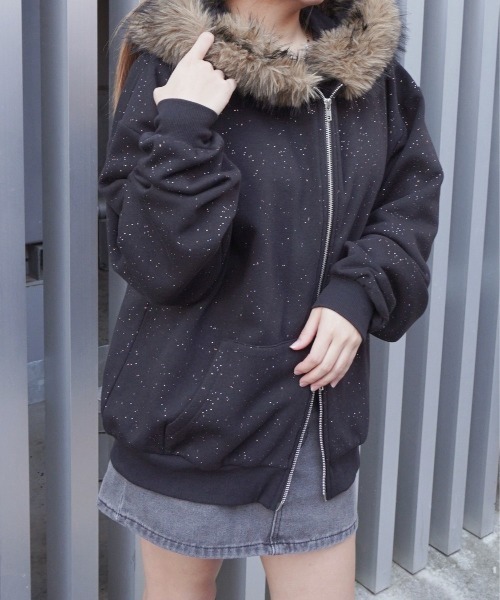 セール】【Bz】ラメボリュームファーZIPパーカー(RZ)（パーカー