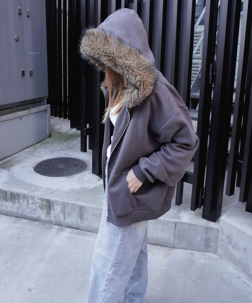 セール】【Bz】ラメボリュームファーZIPパーカー(RZ)（パーカー