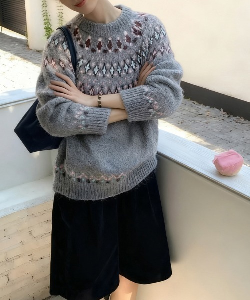 ReRe(リリ)の「ノルディック調ジャカードニットプルオーバー(ニット/セーター・レディース・グレー/ピンク/グリーン・FREE)」の9枚目の写真