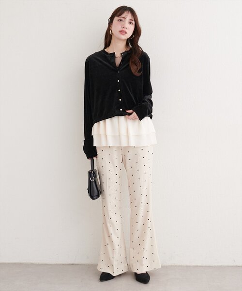 natural couture（ナチュラルクチュール）の「カットジョーゼットストレッチフレアヘムパンツ（その他パンツ・レディース・その他1/モカ/ブラック/アイボリー・FREE）」の8枚目の写真