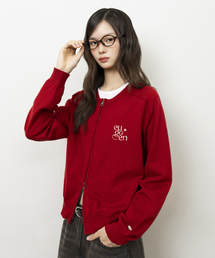 EUGGEN（ユジェン）の「ミニマルラウンドネックツーウェイニットジップアップ_レッド（ニット/セーター）」