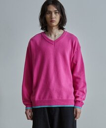 BALLUTE（バリュート）の「MERINO WOOL COLOR MIXED V NECK KNIT (BRIGHT PINK & MINT)（ニット/セーター）」