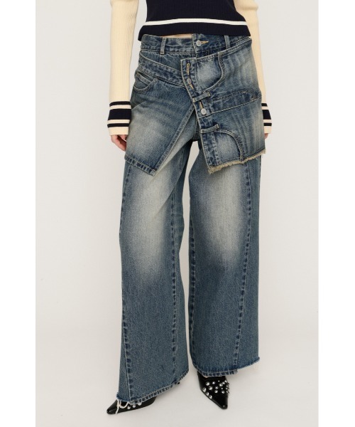 SLY(スライ)の「REMAKE ASYMMETRY L/W DENIM PT リメイク アシンメトリー ローウエスト デニムパンツ 冬服 春服(デニムパンツ・レディース・ブルー/ライトブルー・2/1/0)」の1枚目の写真