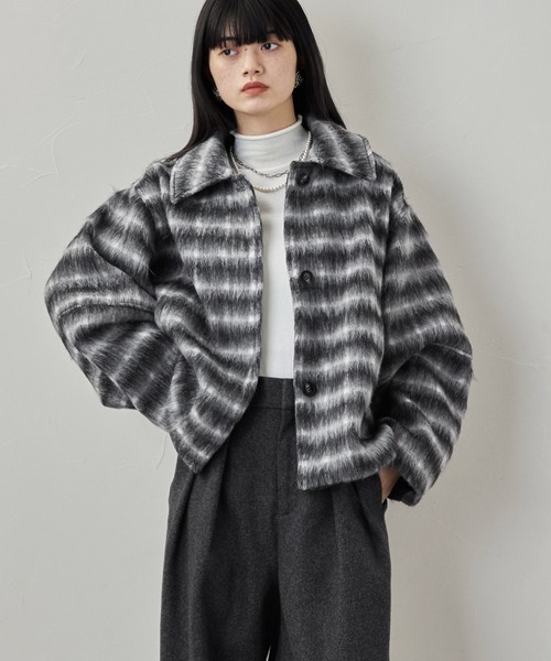 etoll.(エトル)の「チェックシャギーコクーンスリーブジャケット(ブルゾン・レディース・ブラック/カーキ・FREE)」の10枚目の写真