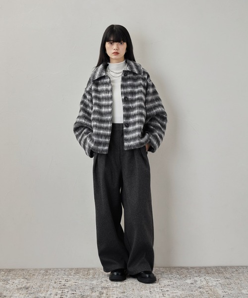 etoll.(エトル)の「チェックシャギーコクーンスリーブジャケット(ブルゾン・レディース・ブラック/カーキ・FREE)」の14枚目の写真