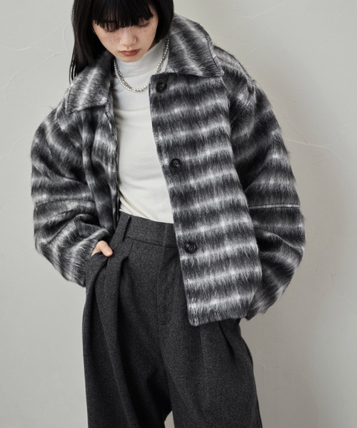 etoll.(エトル)の「チェックシャギーコクーンスリーブジャケット(ブルゾン・レディース・ブラック/カーキ・FREE)」の16枚目の写真