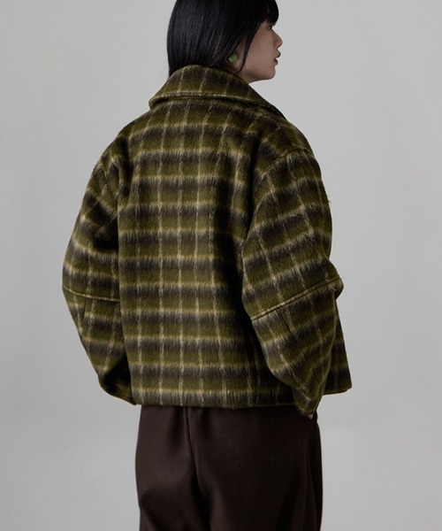 etoll.(エトル)の「チェックシャギーコクーンスリーブジャケット(ブルゾン・レディース・ブラック/カーキ・FREE)」の6枚目の写真