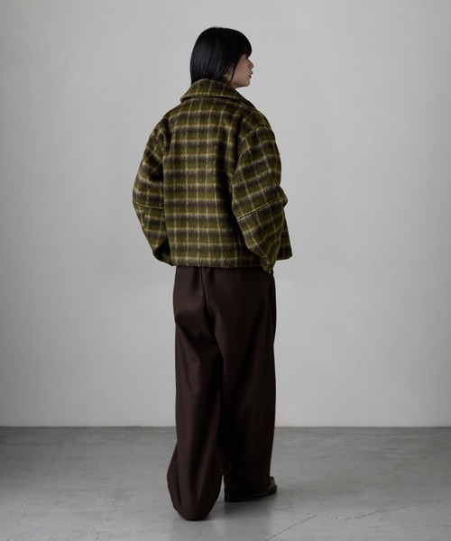 etoll.(エトル)の「チェックシャギーコクーンスリーブジャケット(ブルゾン・レディース・ブラック/カーキ・FREE)」の7枚目の写真