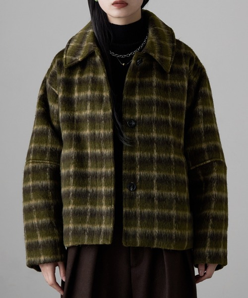 etoll.(エトル)の「チェックシャギーコクーンスリーブジャケット(ブルゾン・レディース・ブラック/カーキ・FREE)」の9枚目の写真