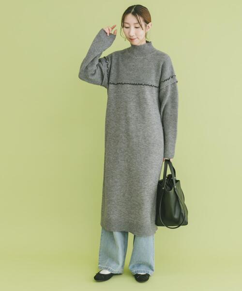 セール】ハイネックステッチニットワンピース（ワンピース）｜ITEMS