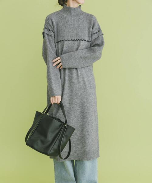 セール】ハイネックステッチニットワンピース（ワンピース）｜ITEMS