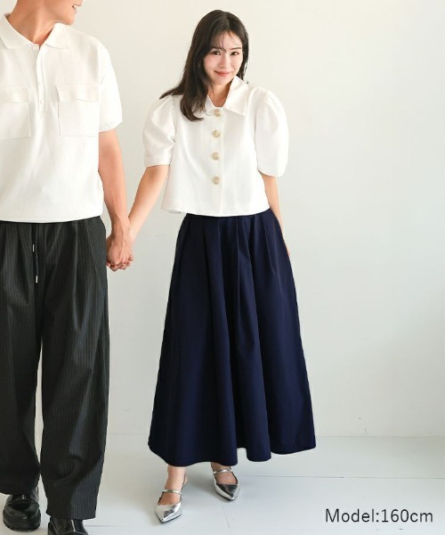 DONOBAN（ドノバン）の「【FU-FU de ODEKAKE /rina×Donobanコラボ】撥水タックフレアスカート（スカート・レディース・ネイビー/ベージュ・M/S）」の6枚目の写真