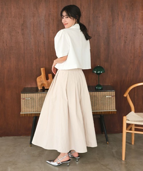 DONOBAN（ドノバン）の「【FU-FU de ODEKAKE /rina×Donobanコラボ】撥水タックフレアスカート（スカート・レディース・ネイビー/ベージュ・M/S）」の14枚目の写真