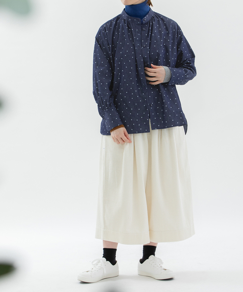nop de nod（ノップドゥノッド）の「デニムドットプリントバンドカラースモックシャツ（シャツ/ブラウス・レディース・ブルー系/インディゴブルー・M）」の10枚目の写真