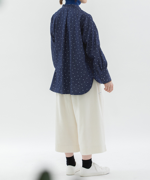 nop de nod（ノップドゥノッド）の「デニムドットプリントバンドカラースモックシャツ（シャツ/ブラウス・レディース・ブルー系/インディゴブルー・M）」の12枚目の写真