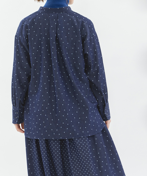 nop de nod（ノップドゥノッド）の「デニムドットプリントバンドカラースモックシャツ（シャツ/ブラウス・レディース・ブルー系/インディゴブルー・M）」の15枚目の写真