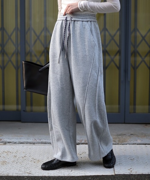 Marient（マリエント）の「ダブルコード裏起毛カーブスウェットPT（スウェットパンツ・レディース・グレー/ブラック・FREE）」の3枚目の写真
