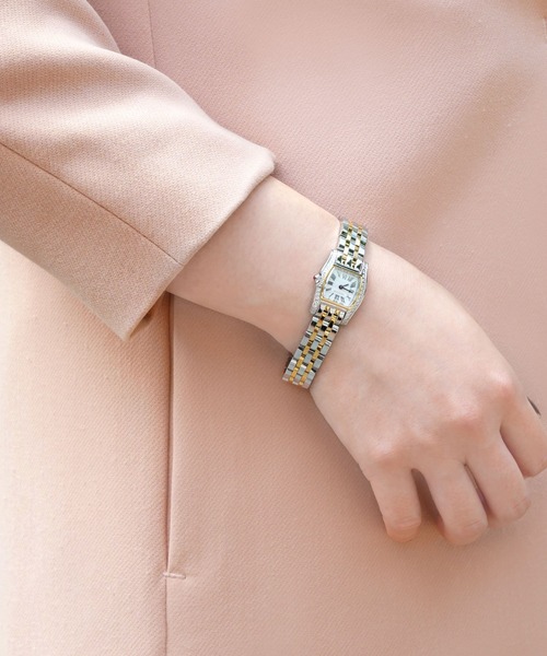 ステンレスバンド スクエアフェイスウォッチ（アナログ腕時計