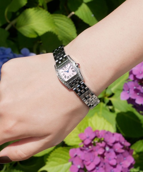 ステンレスバンド スクエアフェイスウォッチ（アナログ腕時計