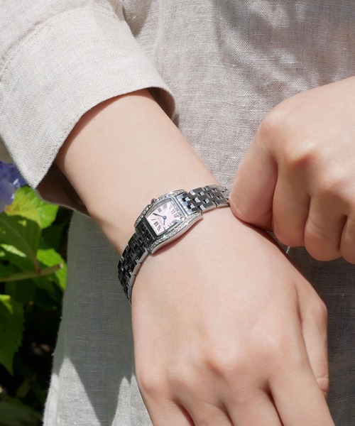 ステンレスバンド スクエアフェイスウォッチ（アナログ腕時計