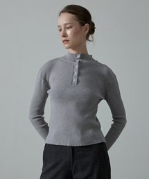 Aera Tension-Fit Henley Rib Half-Neck Knit_GREY
