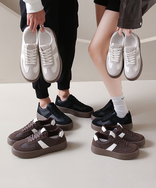 c.u.l(シーユーエル)の「シンプル 厚底 ジャーマントレーナー ローカットスニーカー culs185(スニーカー・レディース・アイボリー/ブラウン/ブラック・39/38/37/36)」の4枚目の写真