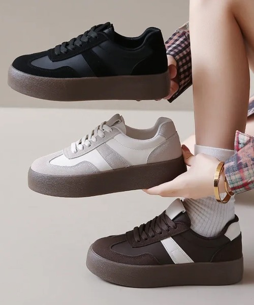 c.u.l(シーユーエル)の「シンプル 厚底 ジャーマントレーナー ローカットスニーカー culs185(スニーカー・レディース・アイボリー/ブラウン/ブラック・39/38/37/36)」の5枚目の写真