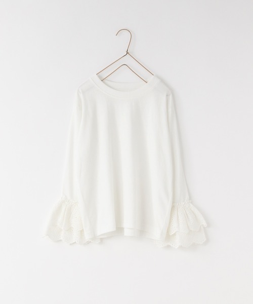 LOWRYS FARM（ローリーズファーム）の「ソデレースプルオーバーＬＳ　643077（Tシャツ/カットソー・キッズ・オフホワイト/ブラック・150cm/140cm/130cm/120cm/110cm）」の2枚目の写真