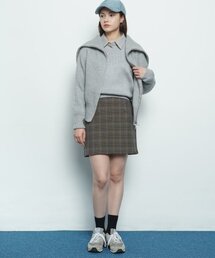 W327 checkered mini skirt brown