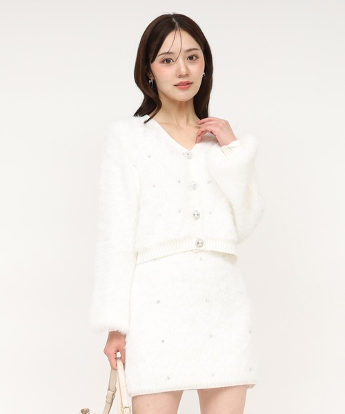 ROYAL PARTY（ロイヤルパーティー）の「パールビジューシャギーカーデトップス（ニット/セーター・レディース・ピンク/ブルー/オフホワイト・FREE）」の14枚目の写真