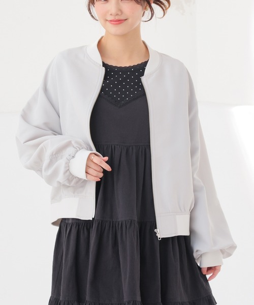 Honeys(ハニーズ)の「【非フッ素撥水加工】撥水加工リブブルゾン(ブルゾン・レディース・グレー/ネイビー/ブラック/アイボリー・S/M/LL/L)」の3枚目の写真