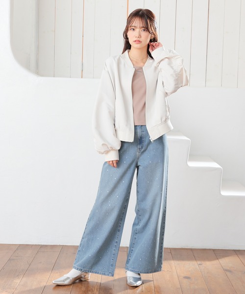 Honeys(ハニーズ)の「【非フッ素撥水加工】撥水加工リブブルゾン(ブルゾン・レディース・グレー/ネイビー/ブラック/アイボリー・S/M/LL/L)」の6枚目の写真