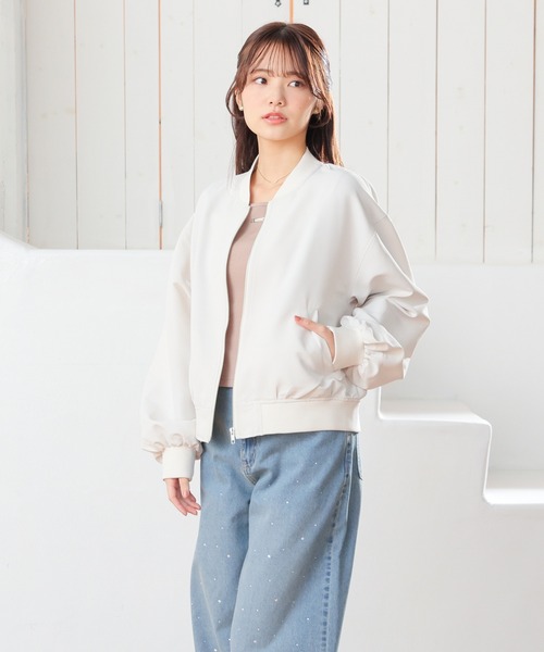 Honeys(ハニーズ)の「【非フッ素撥水加工】撥水加工リブブルゾン(ブルゾン・レディース・グレー/ネイビー/ブラック/アイボリー・S/M/LL/L)」の7枚目の写真